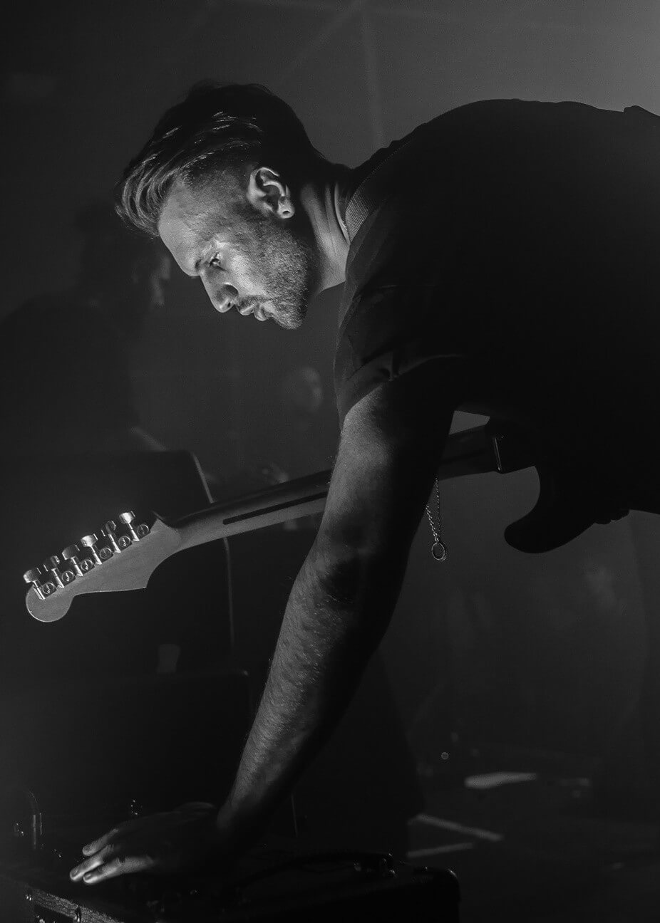 Event photography - MDNGHT guitarist at Gorilla, Manchester black white