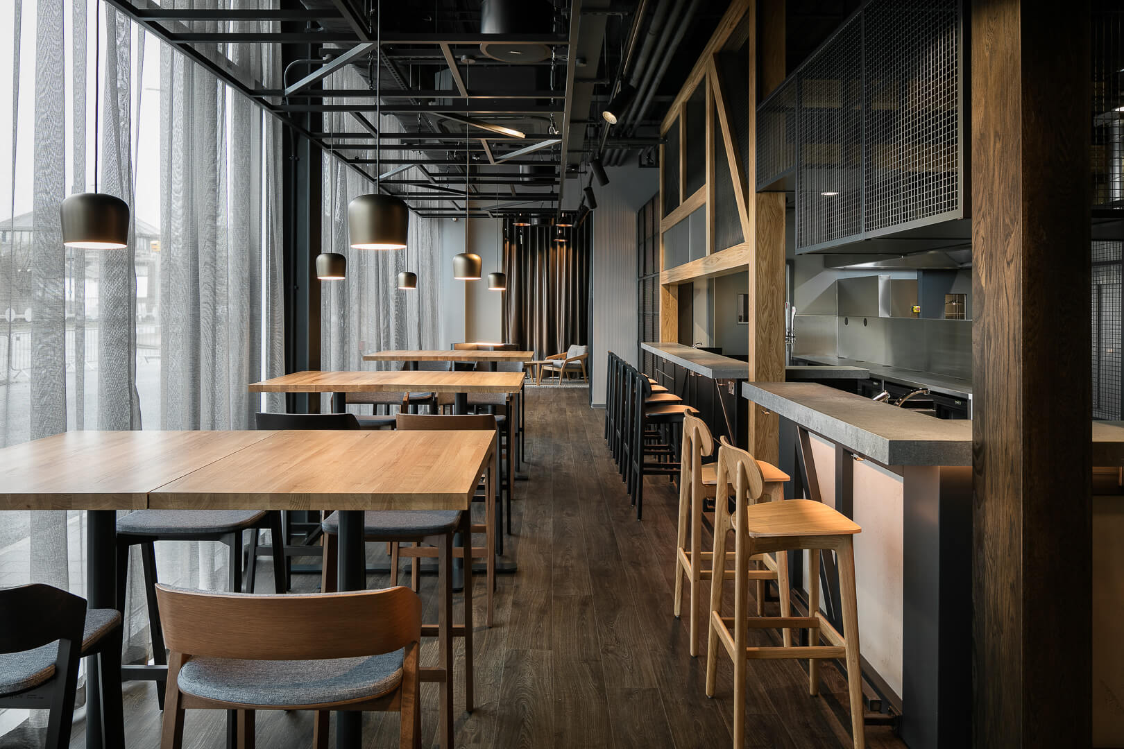 Commercial architecture, interiors and aerial photography - Refurbishment of new Gard restaurant, Moxy Hotel, Heathrow