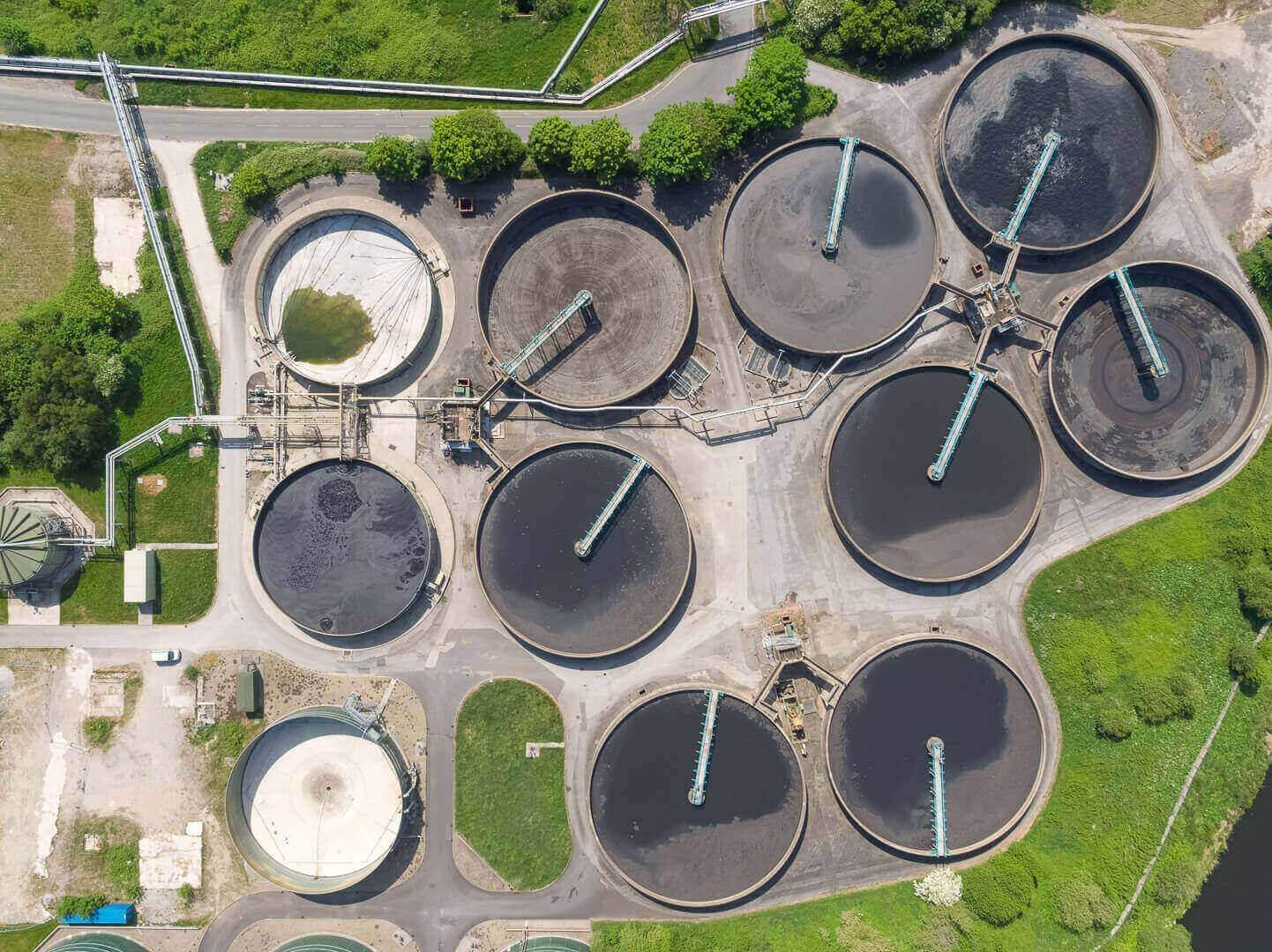 Aerial drone photography at Davyhulme Treatment Works, Manchester