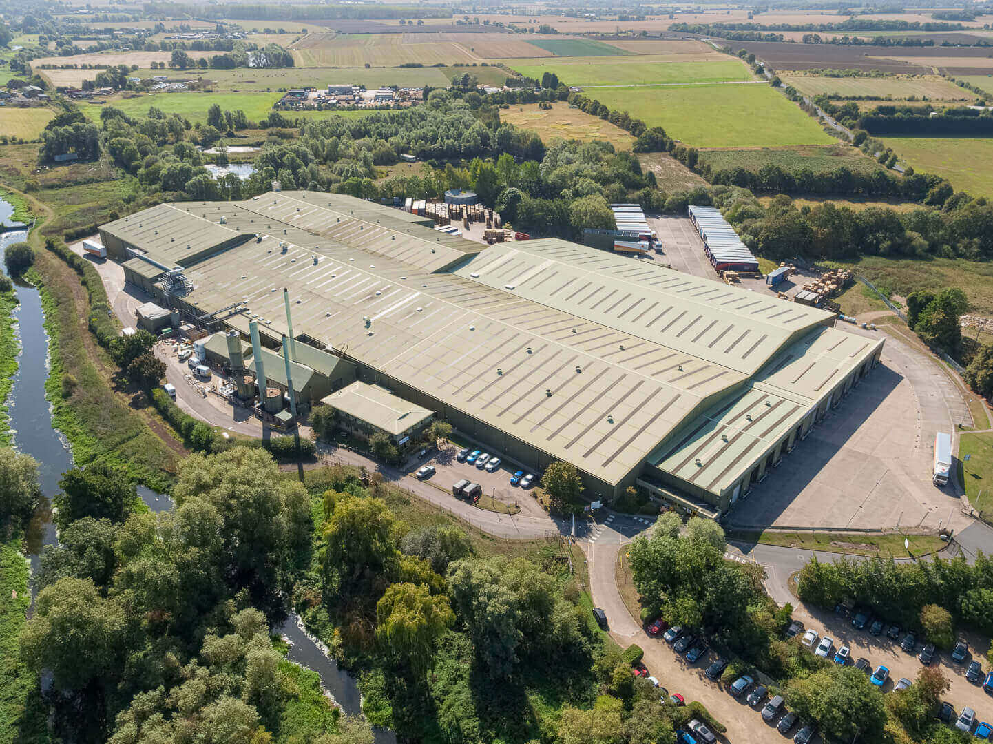 Aerial drone industrial roof survey of DS Smith, Blunham site, Bedfordshire