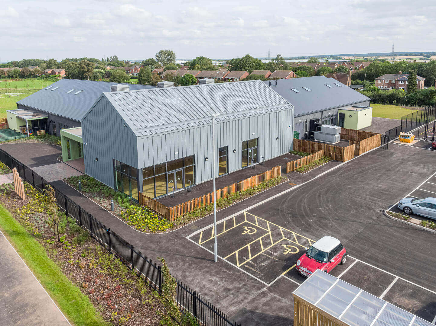 Aerial drone photography pf Streethay Primary School, Staffordshire following completion by Seddon Construction - Midi Photography