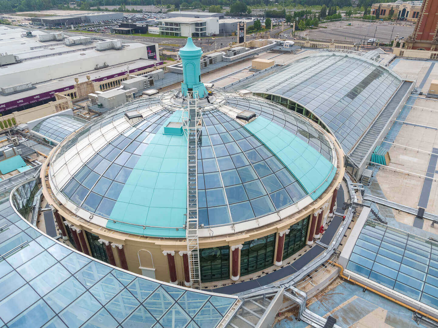 Aerial roof survey photography at Barton Square, Trafford Centre, Manchester