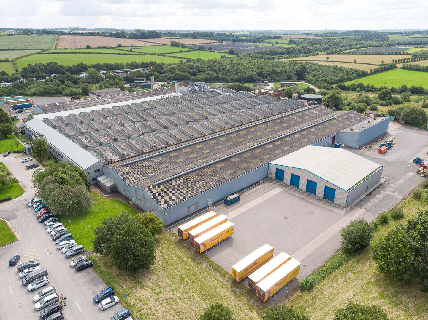 Aerial drone industrial roof survey of DS Smith, Clay Cross site, Derbyshire