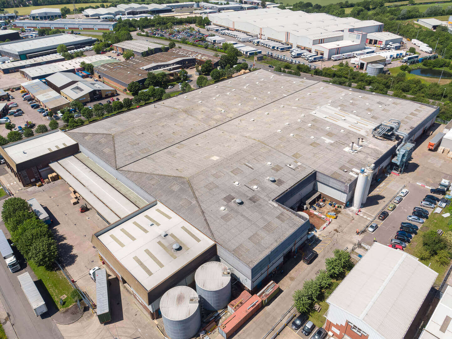 Aerial drone industrial roof survey of DS Smith, Hinckley site, Leicestershire