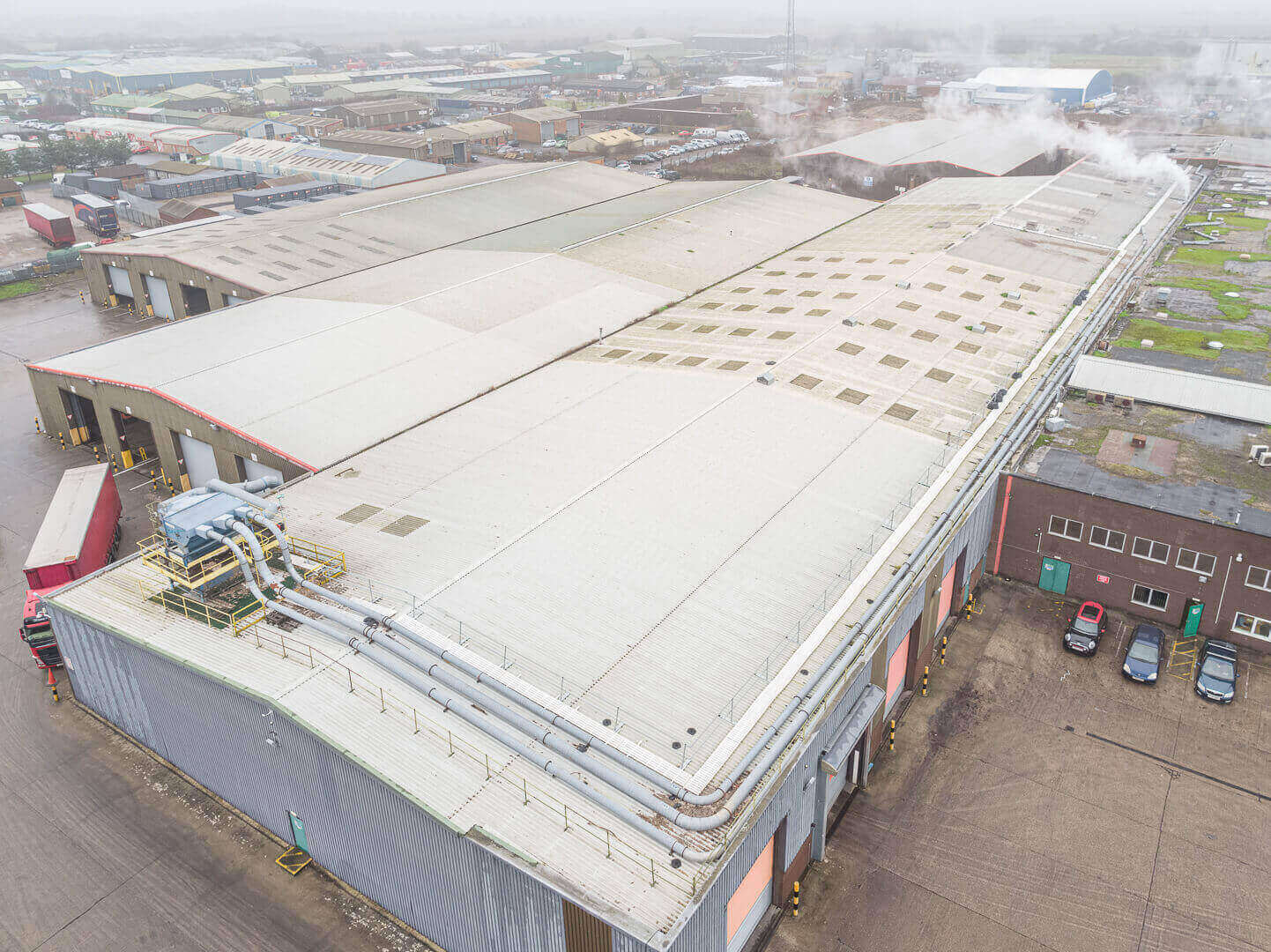 Aerial drone industrial roof survey of DS Smith, Louth site, Lincolnshire