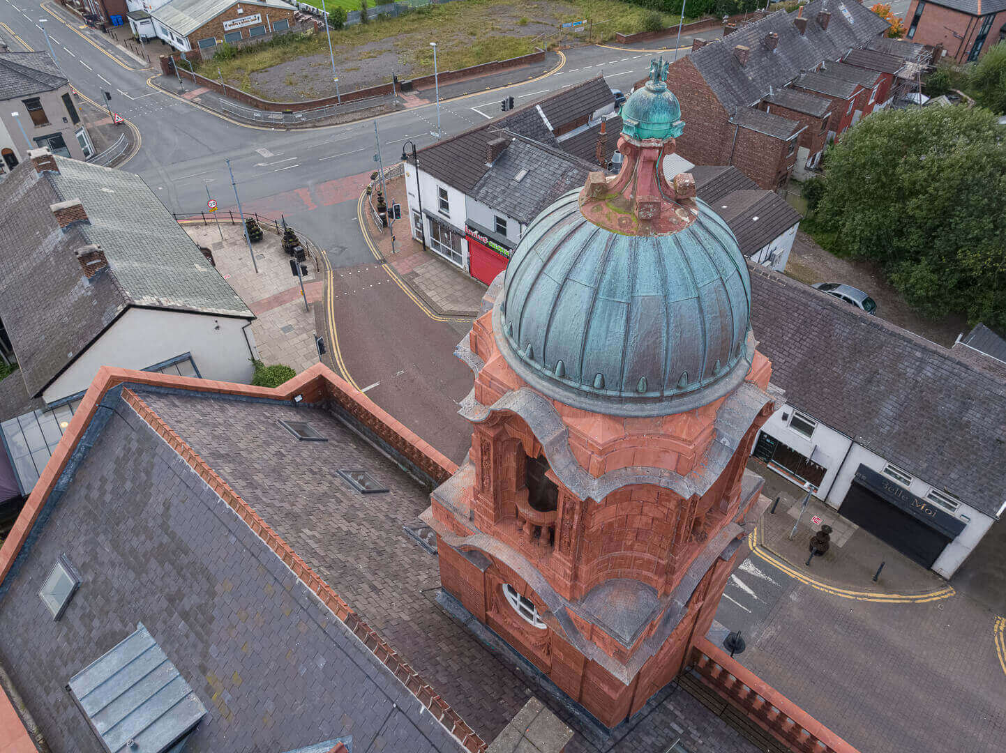 Aerial drone survey at Westhoughton Town Hall, Lancashire