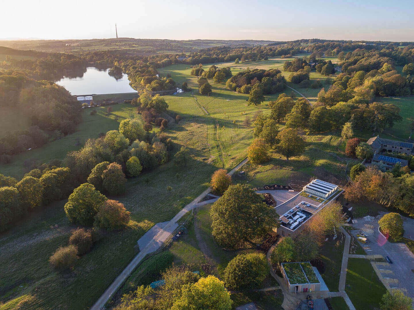 Aerial drone photography of The Weston, Yorkshire Sculpture Park Visitors' Centre