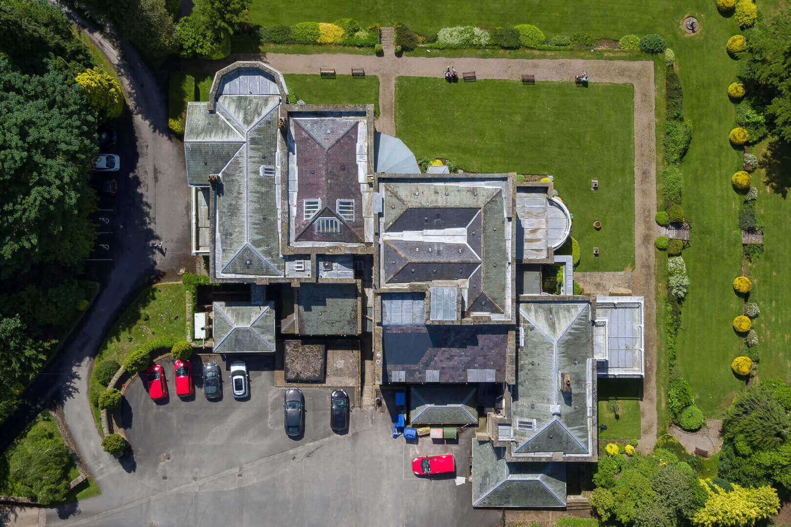 Aerial drone roof survey at Wydale Hall, Yorkshire