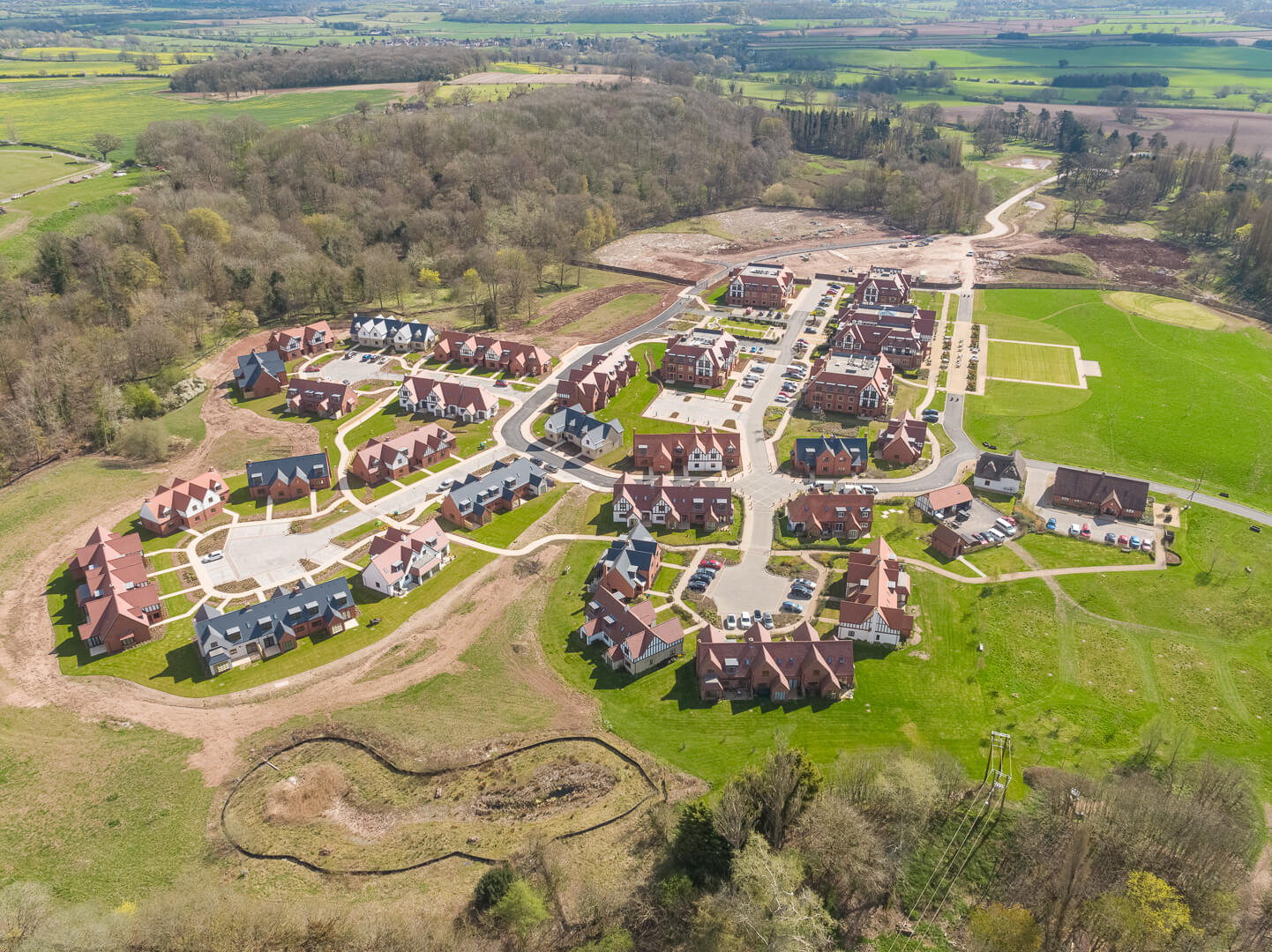 Aerial drone photography of Great Alne Park retirement village, Warwickshire