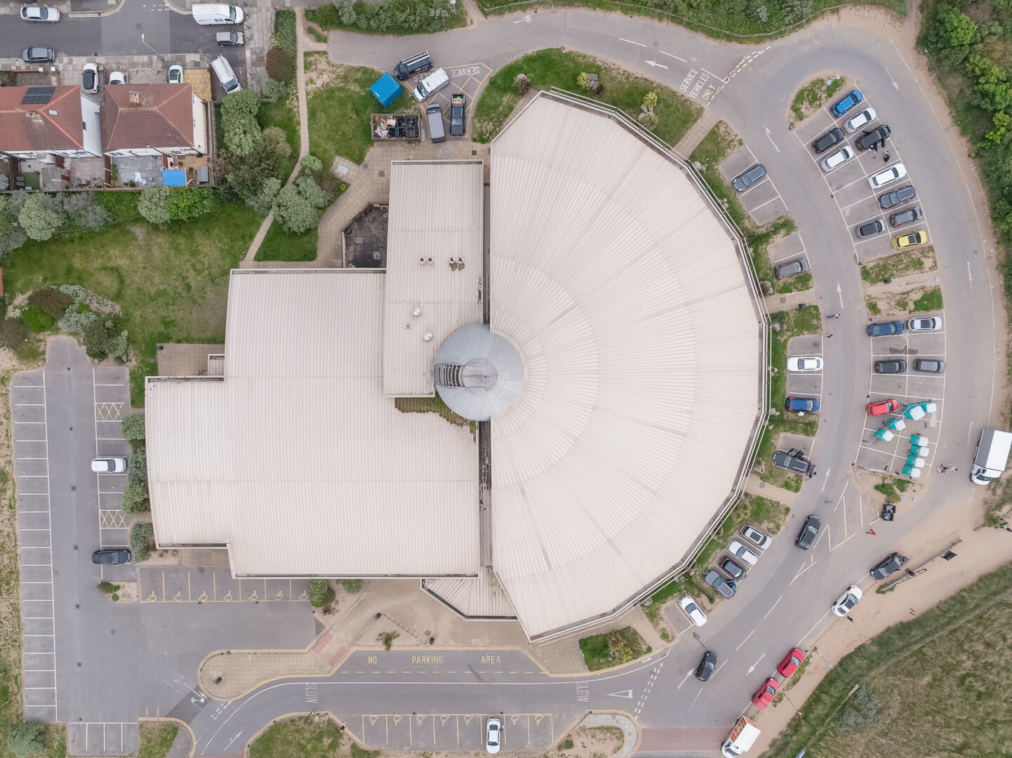Aerial photography - Drone roof survey of Crosby Leisure Centre, Liverpool to locate source of ongoing leaks