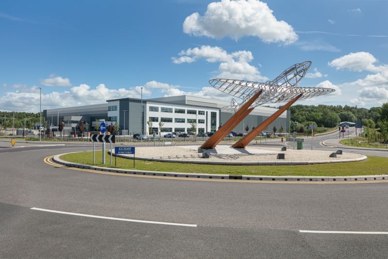 The recently refurbished NVS occupied building in Stoke with the Spitfire sculpture tribute to Reginald Mitchell - Architectural photography by Midi Photography