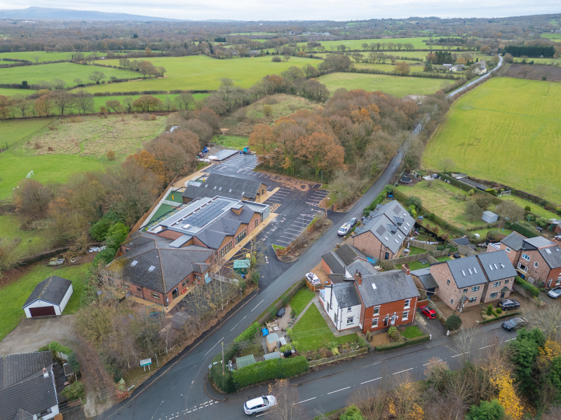 Aerial photograph of Rainbow Hub School, Mawdesley, Lancashire - Midi Photography