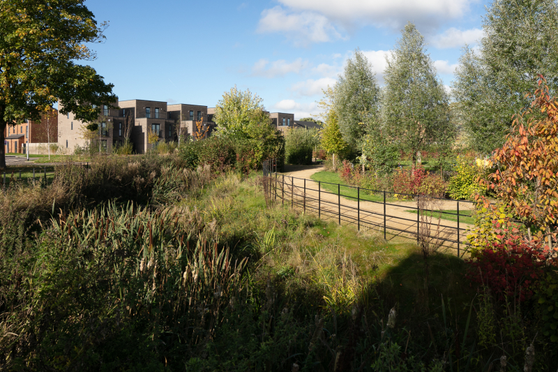 The beautiful landscaping at Castle Orwell residential development in Salford - Midi Photography