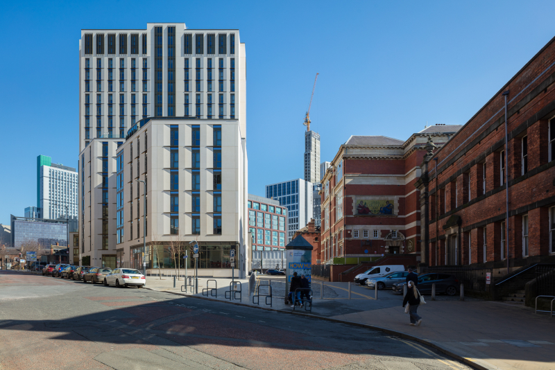 The stone facade at Leeds Technology Centre, taken on a sunny day for Techrete - Midi Photography