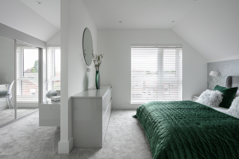 A master bedroom at the Hazelhall Close residential development, Worsley, Greater Manchester - Midi Photography