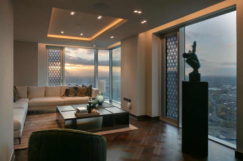 Dawn from the penthouse apartment at Viadux residential development, Manchester. Photographed for Salboy - Midi Photography