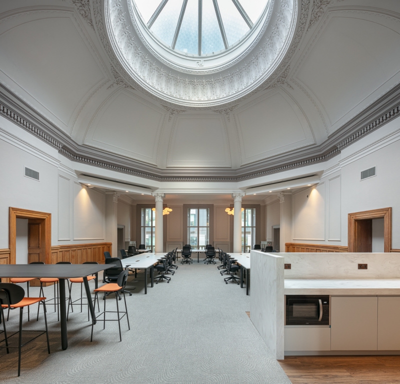 An office space with glass domed ceiling at Bond, 38 Mosley Street, Manchester following its refurbishment - Midi Photography